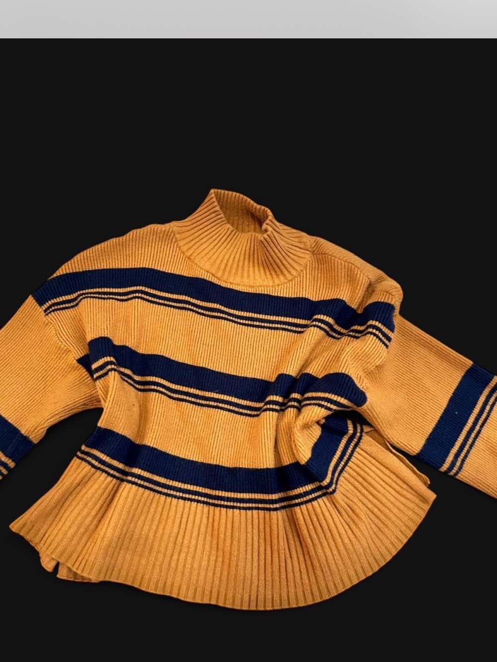 Arizona Jean Company Mustard Yellow & Navy Striped Turtleneck Sweater